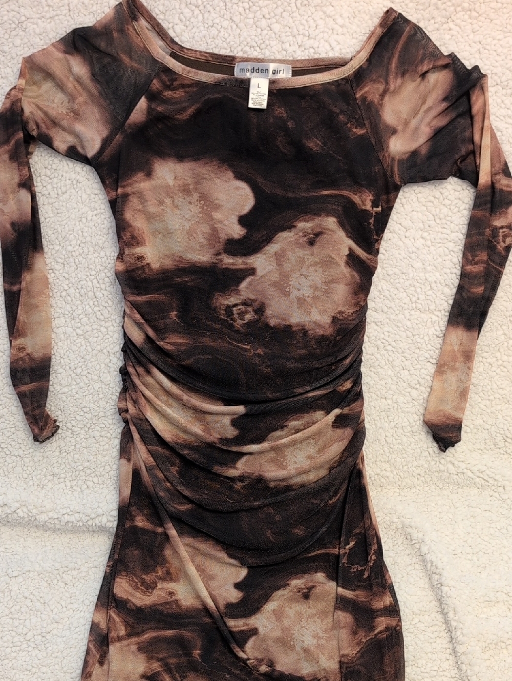 Madden Girl Brown & Black Swirl Ruched Bodycon Dress